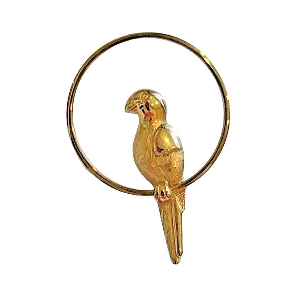 Avon Parrot Perching on a Hoop Tie Tack Pin 1980 - Picture 1 of 5